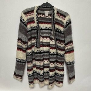 Country Door Wool Blend Red, Cream, Grey Open Front Cardigan Size Large